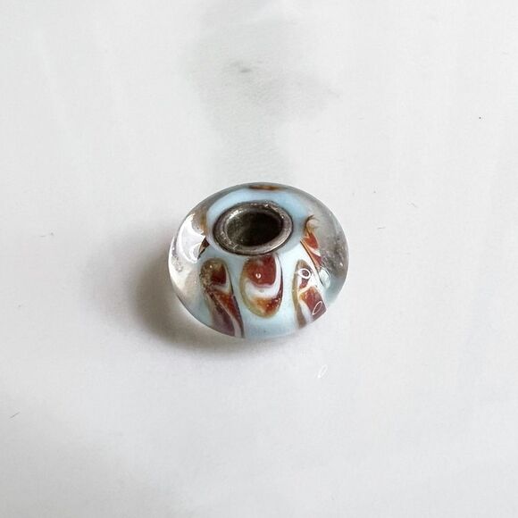 Blue Brown Tortoise Shell Glass 4mm Bead Charm - Picture 1 of 5